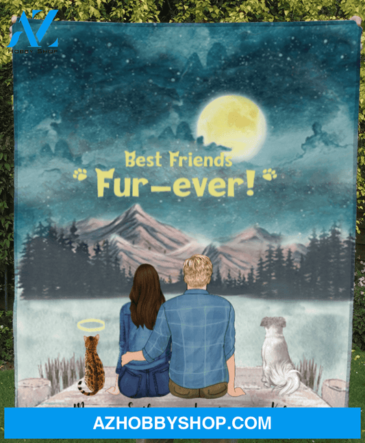Custom Pet Blanket, Personalized gift for cat dog lovers, dog cat dad mom - Upto 5 Pets & Couple Fleece Blanket - Best Friend Fur-ever