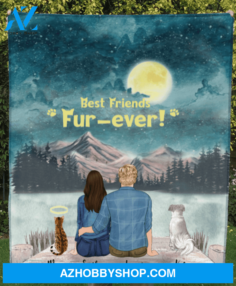 Custom Pet Blanket, Personalized gift for cat dog lovers, dog cat dad mom - Upto 5 Pets & Couple Fleece Blanket - Best Friend Fur-ever