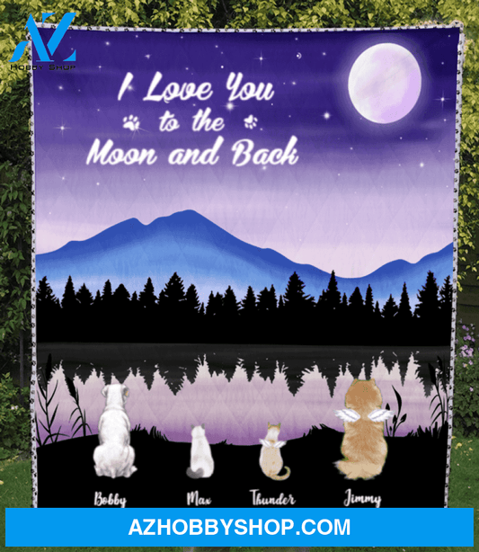 Custom Pet Blanket - Personalized Pet Quilt Blanket Gifts For Dog and Cat Lovers - 4 Pets, I love you to the moon and back
