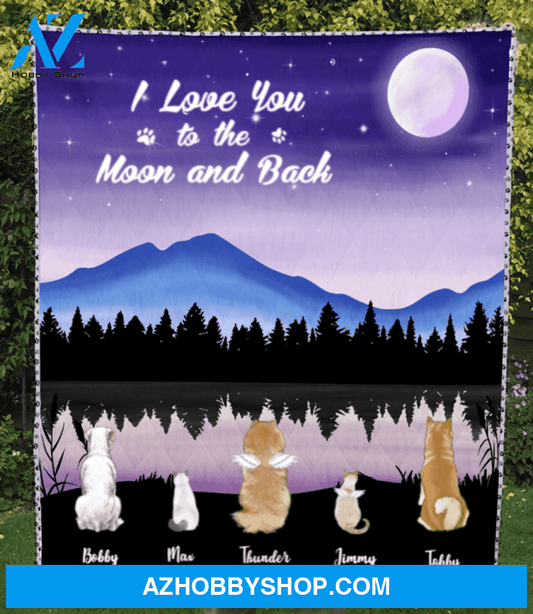 Custom Pet Blanket - Personalized Pet Quilt Blanket Gifts For Dog and Cat Lovers - 5 Pets, I love you to the moon and back