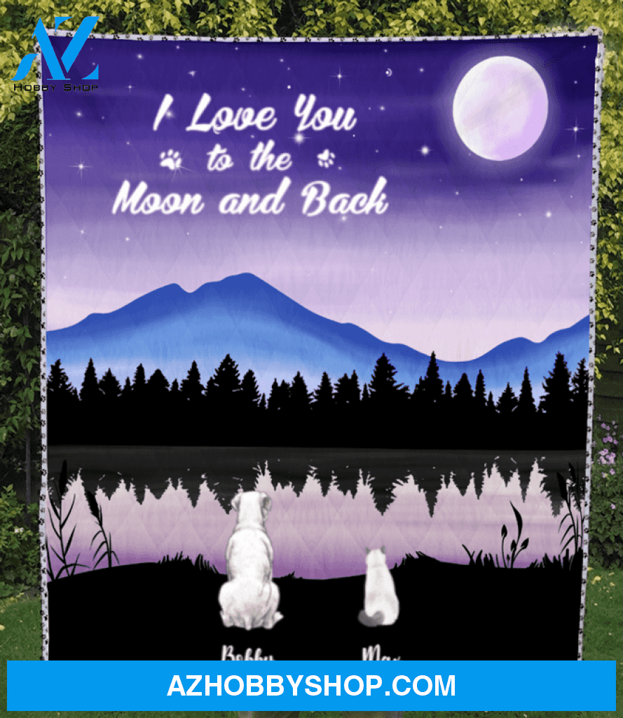 Custom Pet Blanket - Personalized Gifts For Dog And Cat Lovers - 2 PETS - Moonlight Quilt Blanket