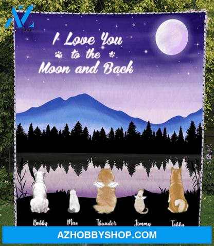 Custom Pet Blanket - Personalized Pet Quilt Blanket Gifts For Dog and Cat Lovers - 5 Pets, I love you to the moon and back