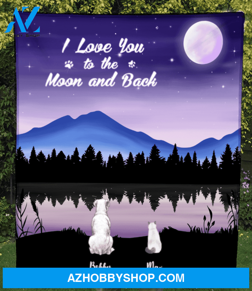 Custom Pet Blanket - Personalized Gifts For Dog And Cat Lovers - 2 PETS - Moonlight Fleece Blanket