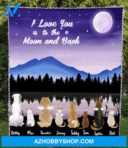 Custom Pet Blanket - Personalized Pet Quilt Blanket Gift For Dog Lovers, Cat Lovers - 8 Pets, I love you to the moon and back