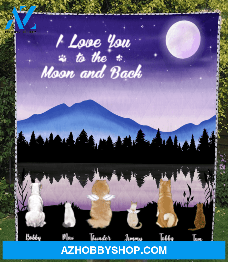 Custom Pet Blanket - Personalized Pet Quilt Blanket Gifts For Dog and Cat Lovers - 6 Pets, I love you to the moon and back