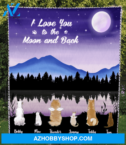 Custom Pet Blanket - Personalized Pet Quilt Blanket Gifts For Dog and Cat Lovers - 6 Pets, I love you to the moon and back