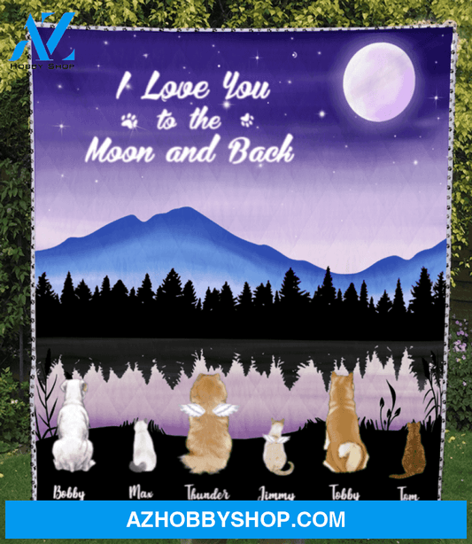 Custom Pet Blanket - Personalized Pet Quilt Blanket Gifts For Dog and Cat Lovers - 6 Pets, I love you to the moon and back