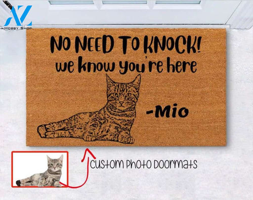 Custom Pet Photo Doormat, No Need To Knock We Know You're Here, Closing Gift, Welcome Doormat, Front Doormat, Monogram Rug, Cat, Cat Photo