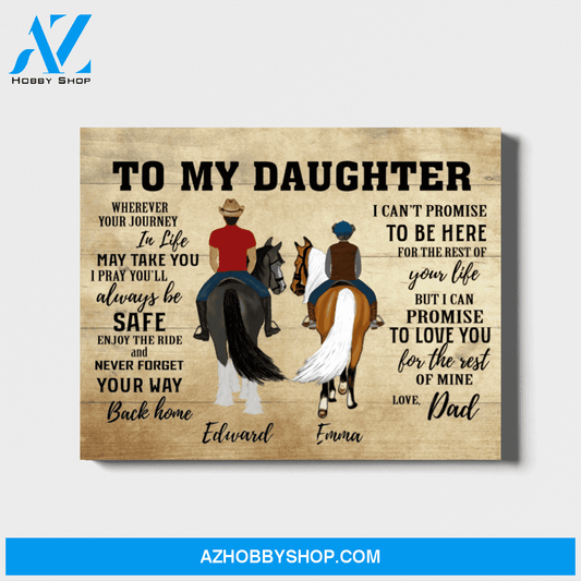 Custom Riding Horse Father and Daughter Landscape Canvas Personalized Gift for Daughter