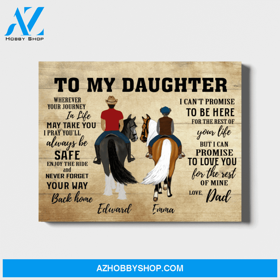 Custom Riding Horse Father and Daughter Landscape Canvas Personalized Gift for Daughter