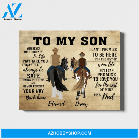 Custom Riding Horse Father and Son Landscape Canvas Personalized Gift for Son