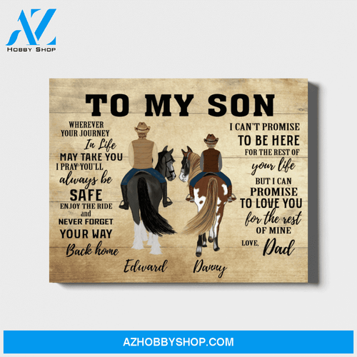 Custom Riding Horse Father and Son Landscape Canvas Personalized Gift for Son