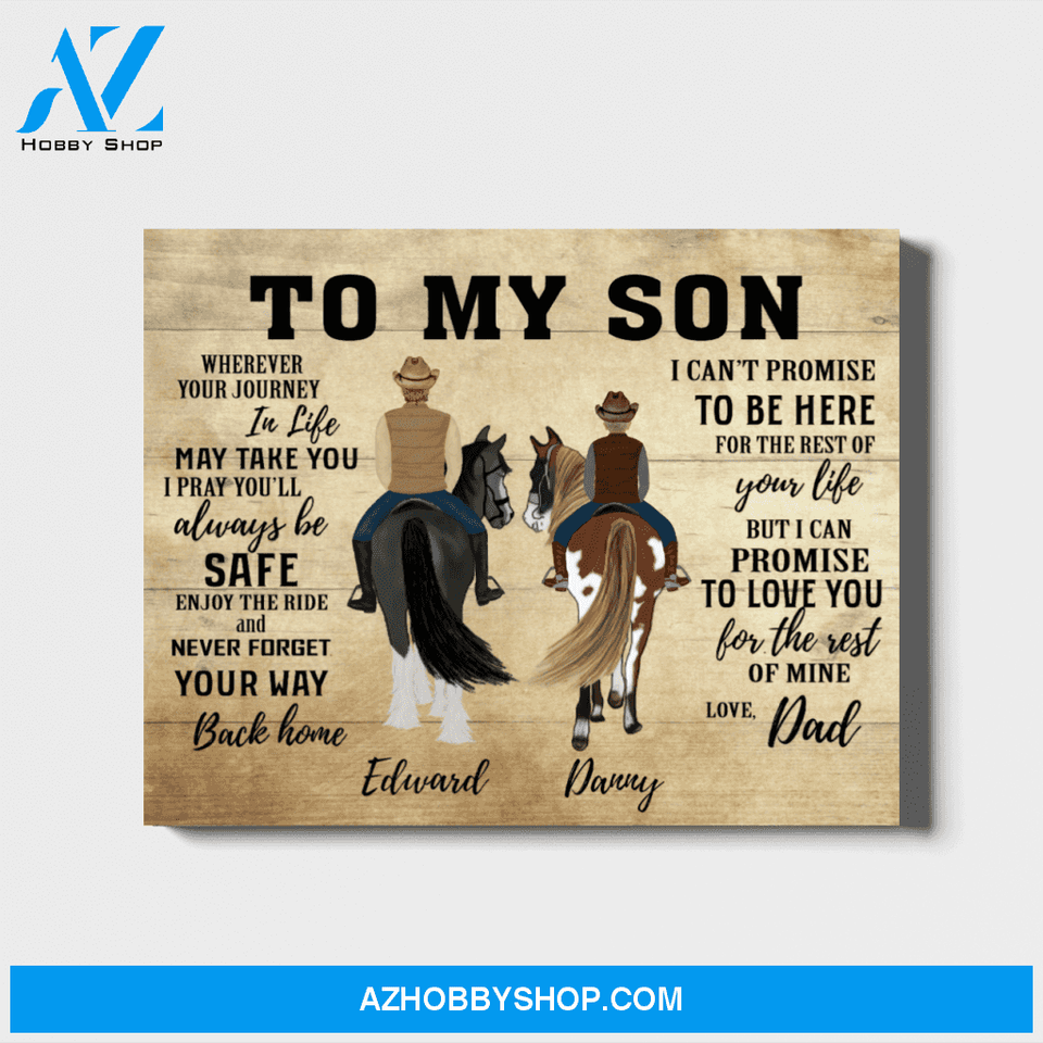 Custom Riding Horse Father and Son Landscape Canvas Personalized Gift for Son