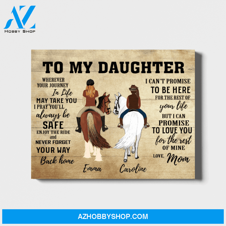 Custom Riding Horse Mother and Daughter Landscape Canvas Personalized Gift for Daughter