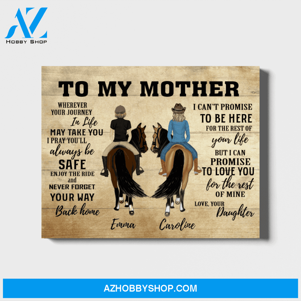 Custom Riding Horse Mother and Daughter Landscape Canvas Personalized Gift for Mom