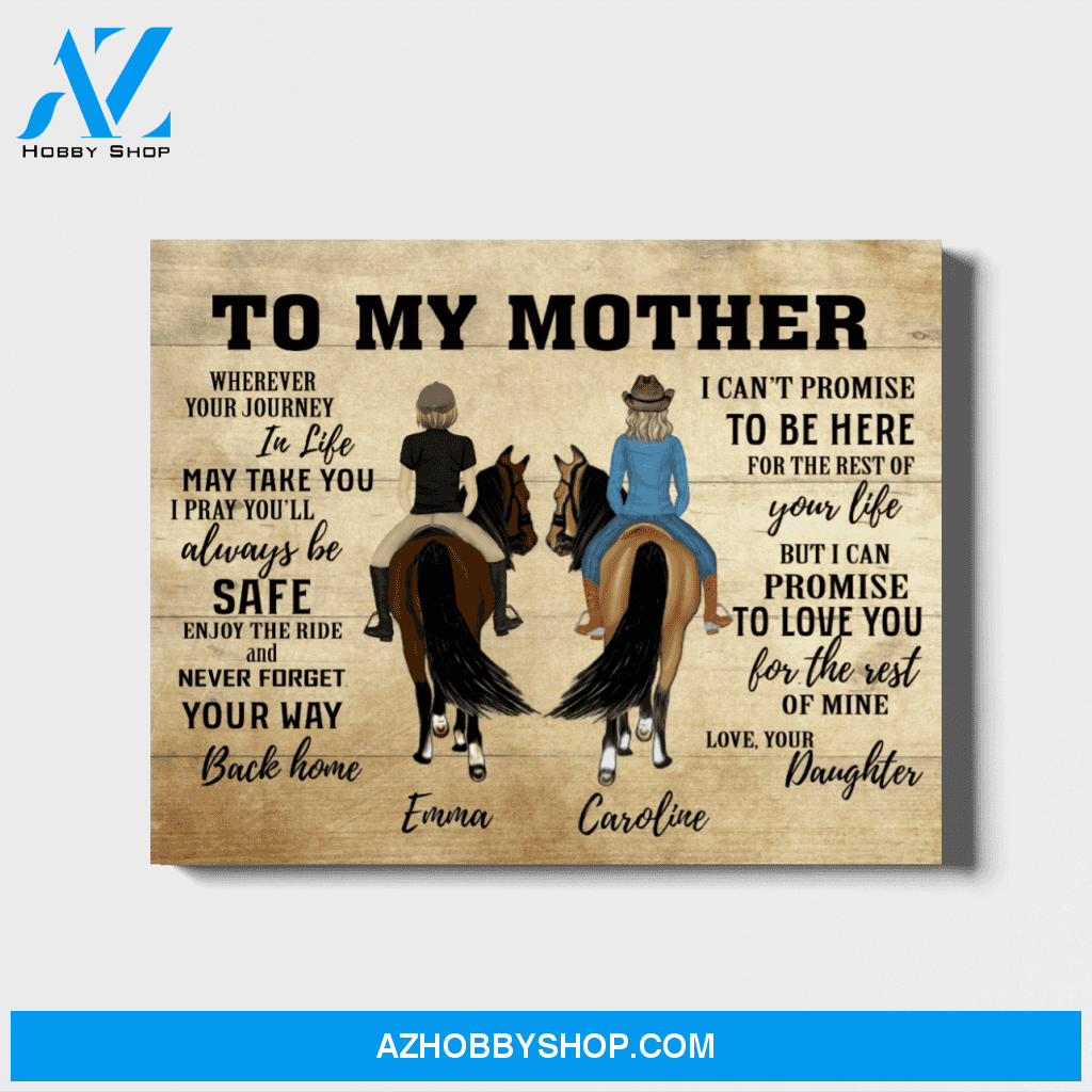 Custom Riding Horse Mother and Daughter Landscape Canvas Personalized Gift for Mom