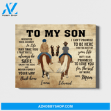 Custom Riding Horse Mother and Son Landscape Canvas Personalized Gift for Son