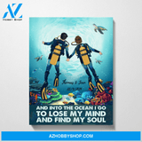 Custom Scuba Diving Couple In To The Ocean Personalized Premium Canvas Gift for Diving Lovers