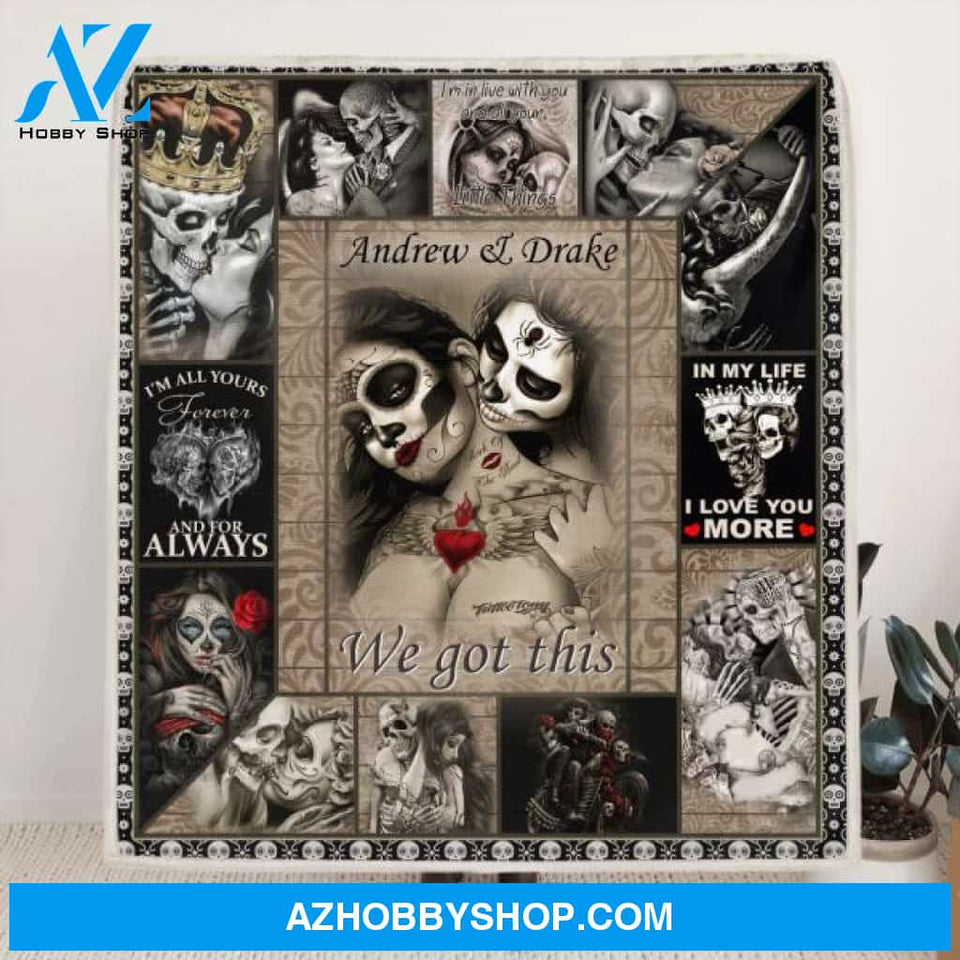 Custom Skull Quilt/Fleece Blanket - Best Gift Idea For Couple - In My Life, I Love You More