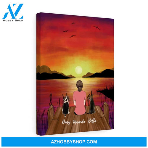 Custom Sunset Woman and Dogs Premium Canvas