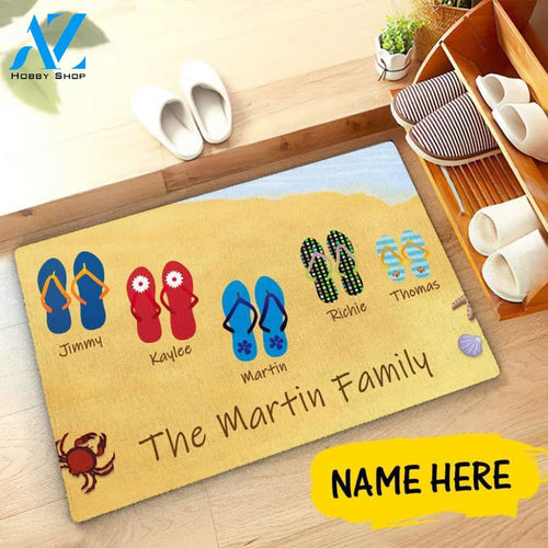 Custom Sunshine Beach Flip Flops Family Name Doormat Personalized Doormat with Family Name