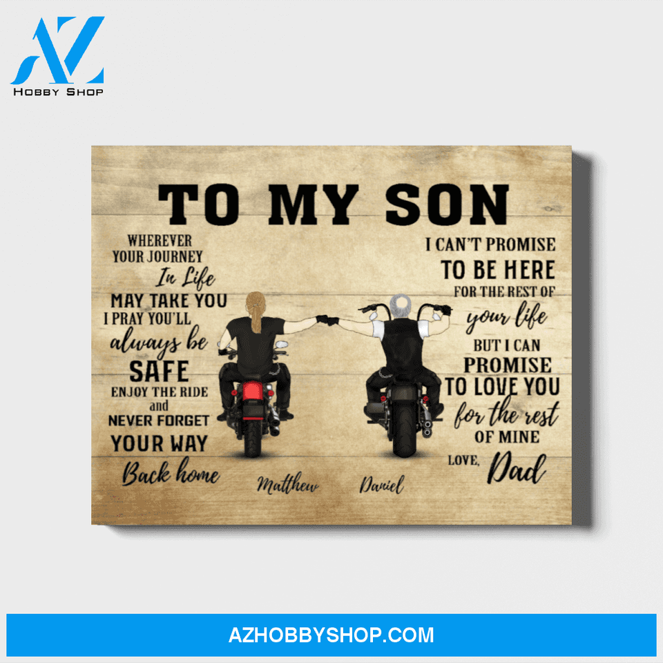 Custom To My Son Biker Personalized Landscape Canvas Gift for Motorbike Lovers
