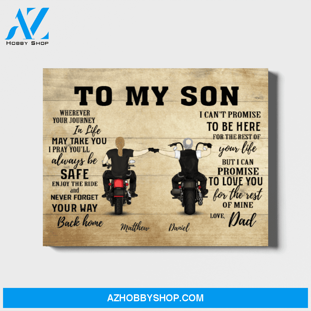 Custom To My Son Biker Personalized Landscape Canvas Gift for Motorbike Lovers