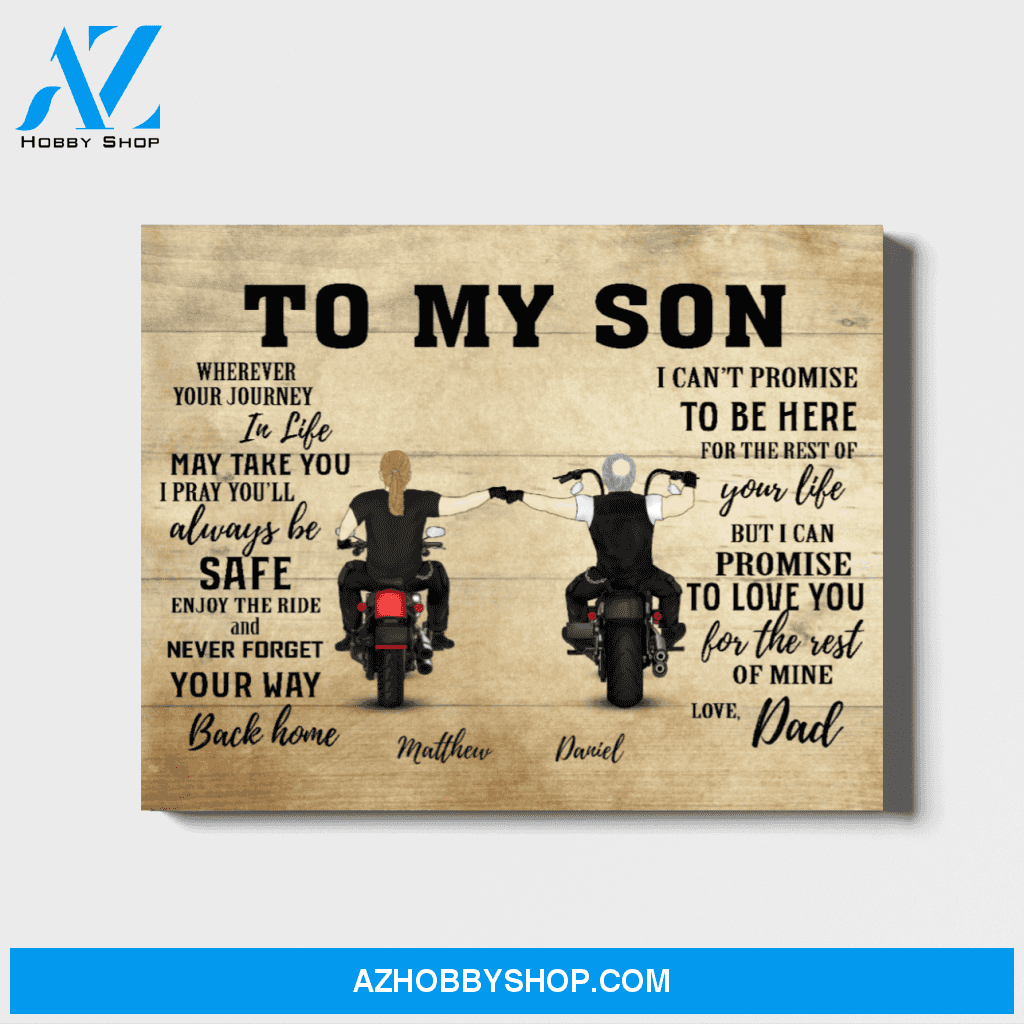 Custom To My Son Biker Personalized Landscape Canvas Gift for Motorbike Lovers