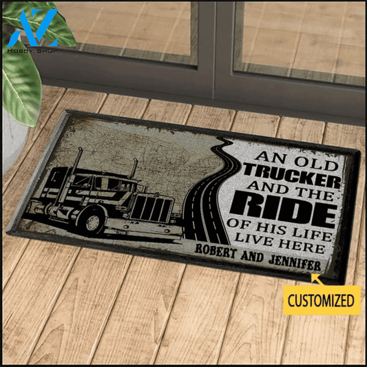 Custom Trucker An Old Trucker And The Ride Of His Life, Personalized Doormat