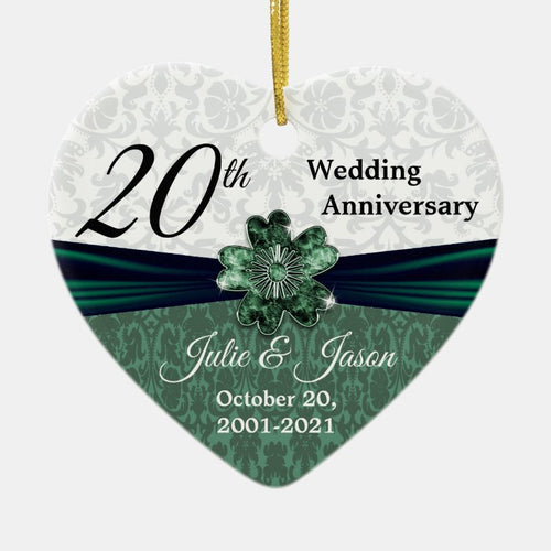 Custom - 20Th Emerald Damask Wedding Anniversary Ceramic Ornament
