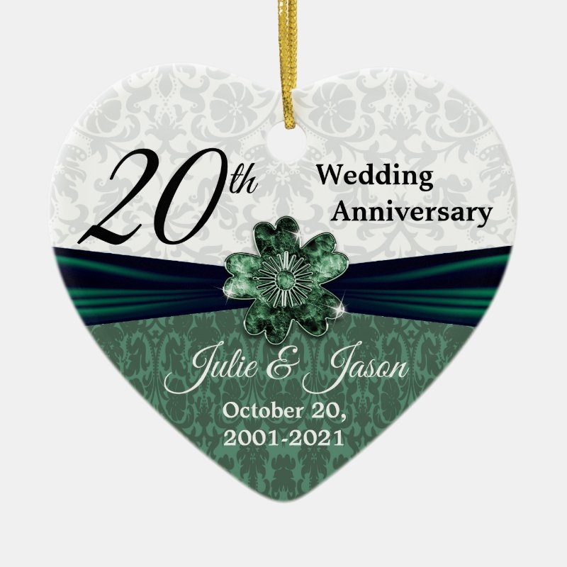 Custom - 20Th Emerald Damask Wedding Anniversary Ceramic Ornament