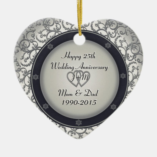 Custom 25Th Silver Wedding Anniversary Ceramic Ornament