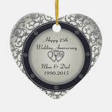 Custom 25Th Silver Wedding Anniversary Ceramic Ornament