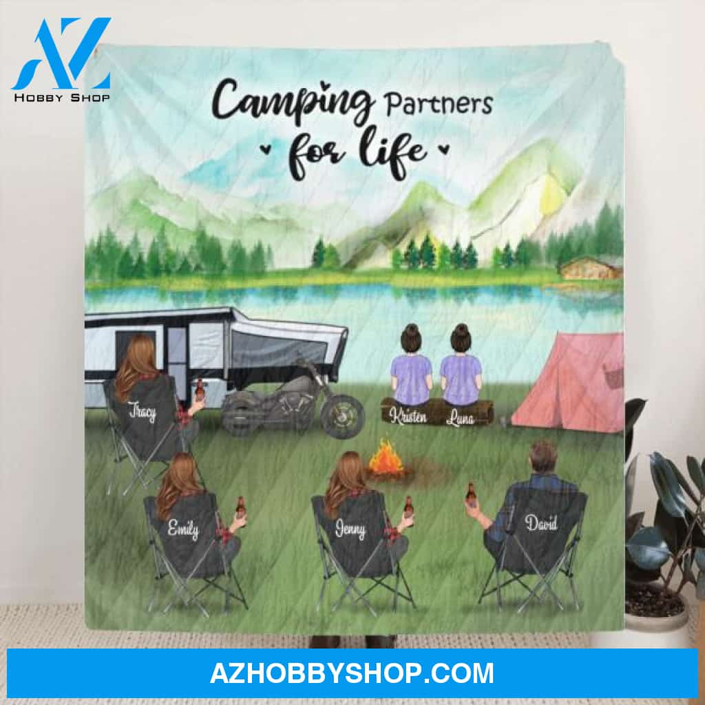 Customer Personalized Camping Blanket - Gift for the whole family, camping lovers with 4 Adults, 2 Kids - Camping Partner For Life