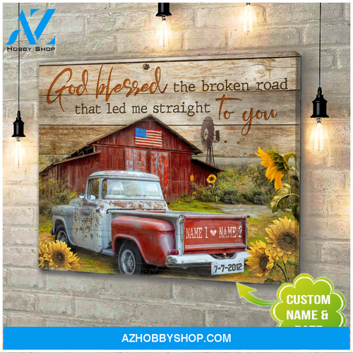Customize Name And Date Canvas | God Blessed Canvas Wall Art, Wall Decor Visual Art | Car Farmhouse Print Art Canvas