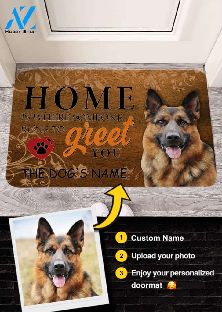 Customized Doormat - Welcome Mat - Home Decor German Shepherd - Runs To Greet You Doormat - Welcome Mat - Home Decor