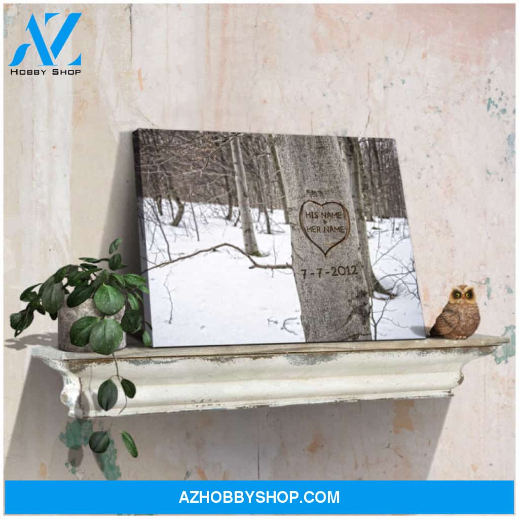 Customized Gift For Her Carved Heart Tree Winter Tree Forest Canvas Wall Art
