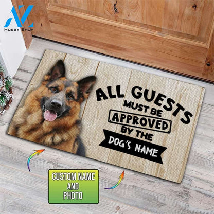 Customized Name, Photo and Background Doormat - Welcome Mat - Home Decor German Shepherd - All Guests Must Be Approved By The Dog's Name