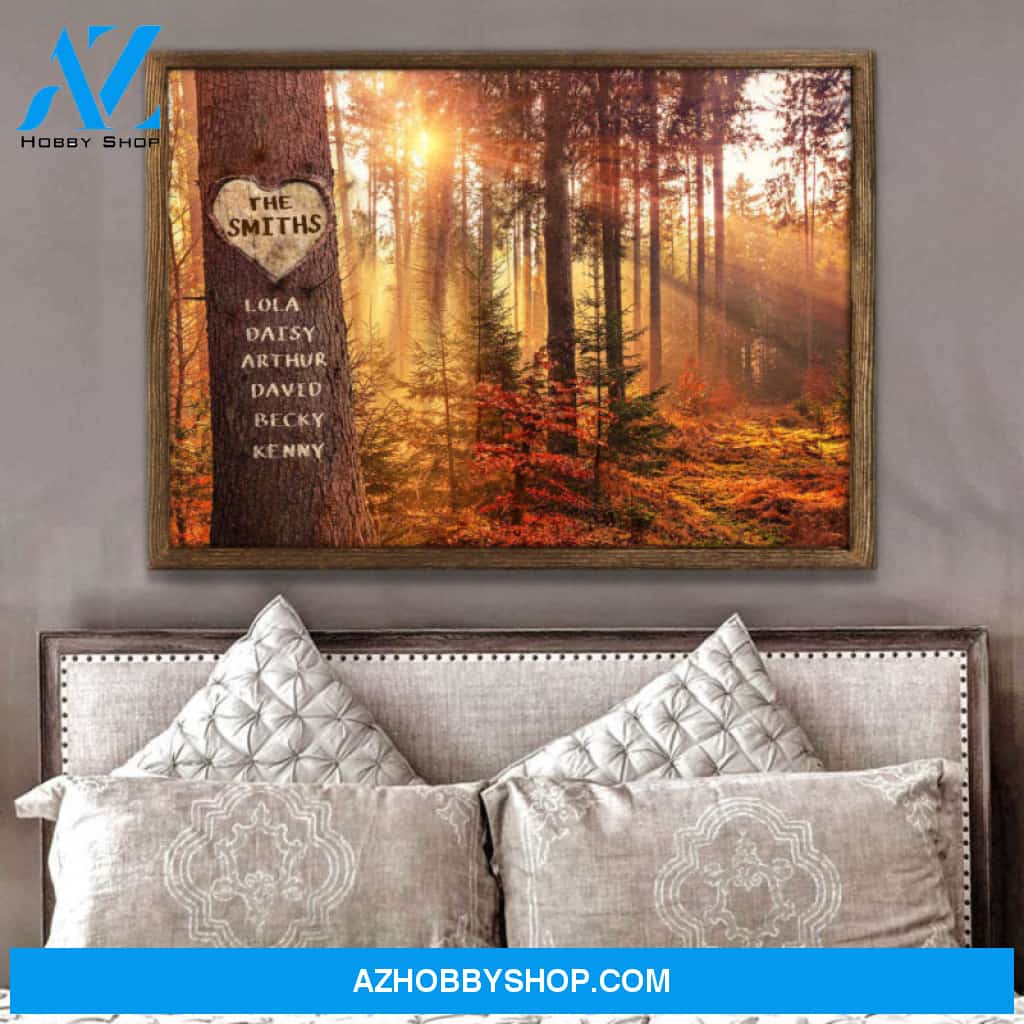 Customized Names Sign Beautiful Autumn Forest Carved Tree Canvas