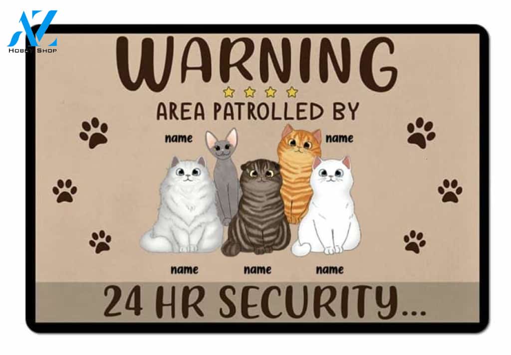 Customized Warning Area Patrolled By Cats Doormat, Beautiful Decor For Your House, Up To 5 Cats
