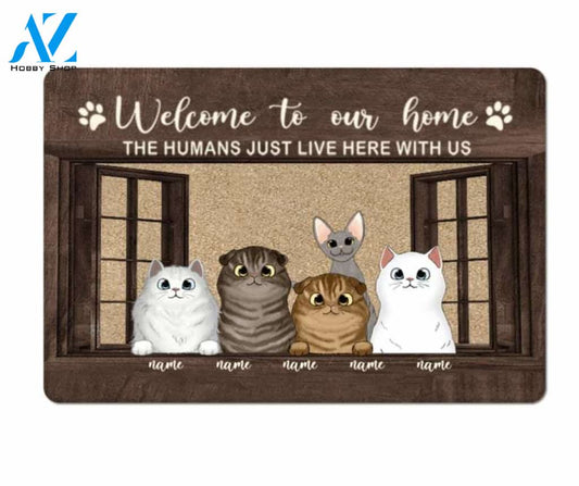 Customized Welcome To Our Home Doormat, Up To 5 Cats, Special Gift for Your House
