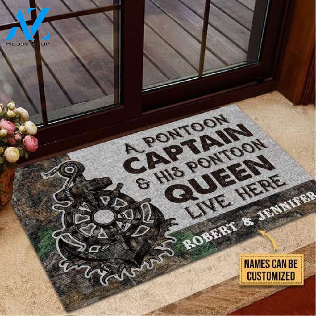 Customzied A Pontoon Captain & His Queen Live Here Camouflage Doormat
