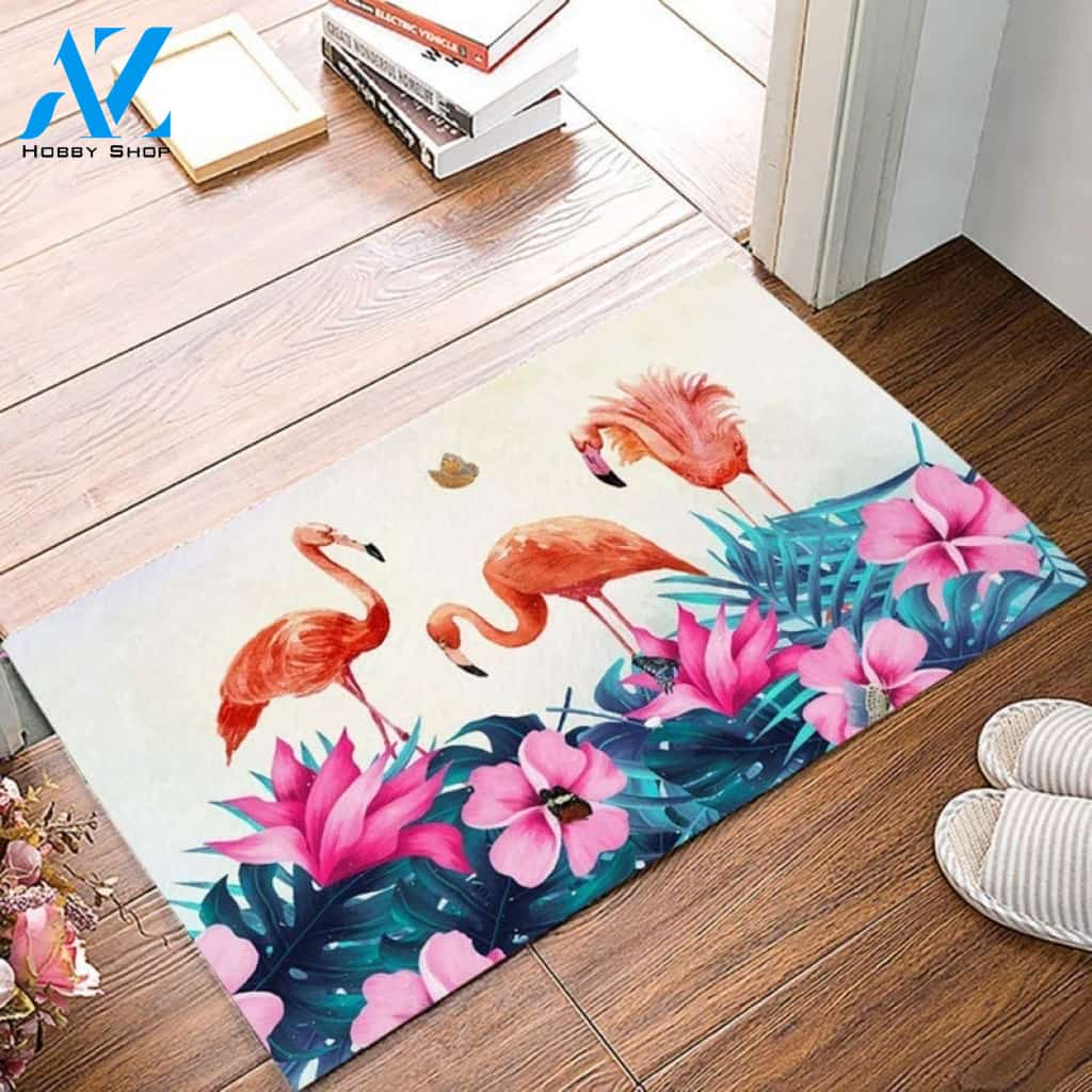 Cute Animal Doormat - Flamingo And Flowers Lovely Flamingo Lover Gift Doormat Welcome Mat House Warming Gift Home Decor Funny Doormat Gift Idea