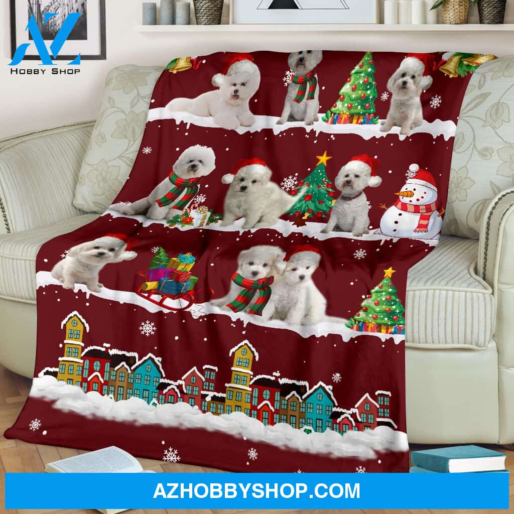 Cute Bichon Frise Christmas Red Blanket Gift For Dog Lovers Birthday Gift Home Decor Bedding Couch Sofa Soft and Comfy Cozy