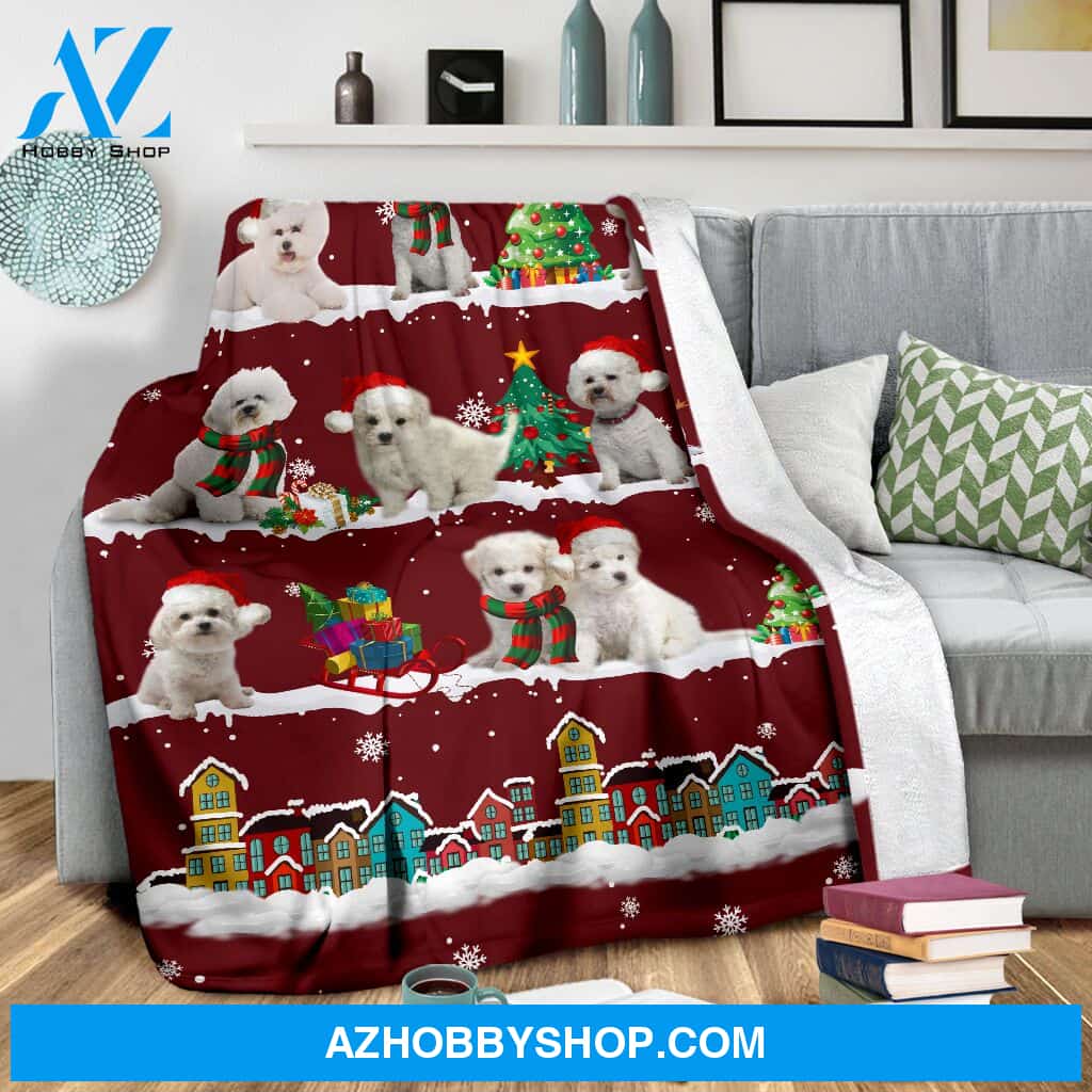 Cute Bichon Frise Christmas Red Blanket Gift For Dog Lovers Birthday Gift Home Decor Bedding Couch Sofa Soft and Comfy Cozy