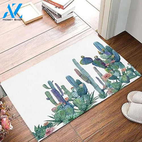Personalized Name Family House Cute Cactus Garden Flower Doormat Indoor And Outdoor Mat Entrance Rug Sweet Home Decor Closing Gift Gift For Friend Family Flower Lovers Gift Idea