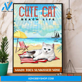 Cute Cat Beach Life Canvas And Poster, Wall Decor Visual Art