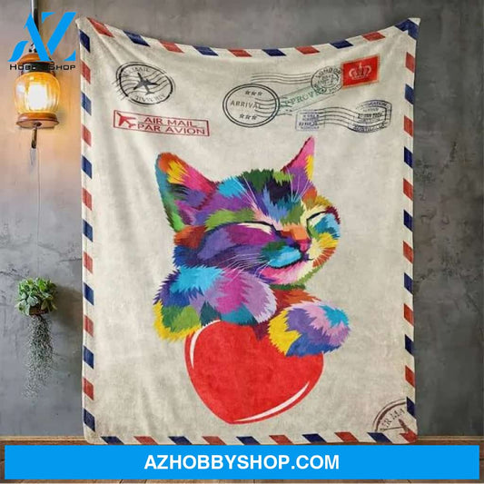 Cute Cat Gift For Kitten Lovers Colorful Art Kitty Adoption Fleece Blanket Gift For Cat Lovers Home Decor Bedding Couch Sofa Soft And Comfy Cozy