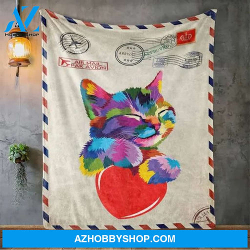 Cute Cat Gift For Kitten Lovers Colorful Art Kitty Adoption Fleece Blanket Gift For Cat Lovers Home Decor Bedding Couch Sofa Soft And Comfy Cozy