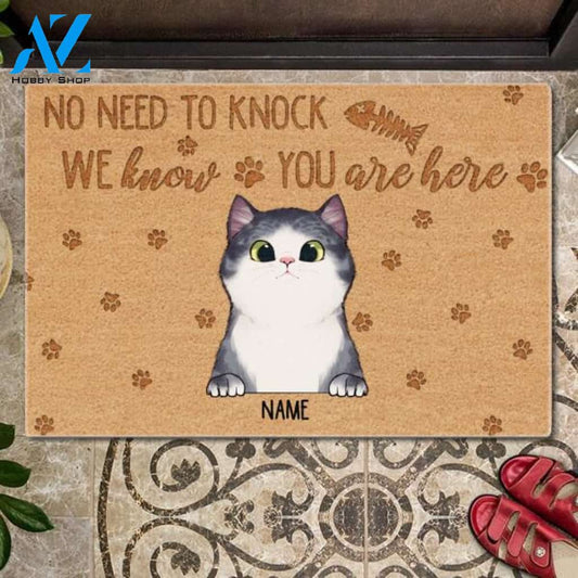Cute Cat, No Need To Knock We Know You Are Here Gift For Cat Lover Personalized Doormat | Welcome Mat | House Warming Gift